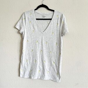 Merona woman’s Gray lemon Print V-Neck T-Shirt L casual minimalist lightweight